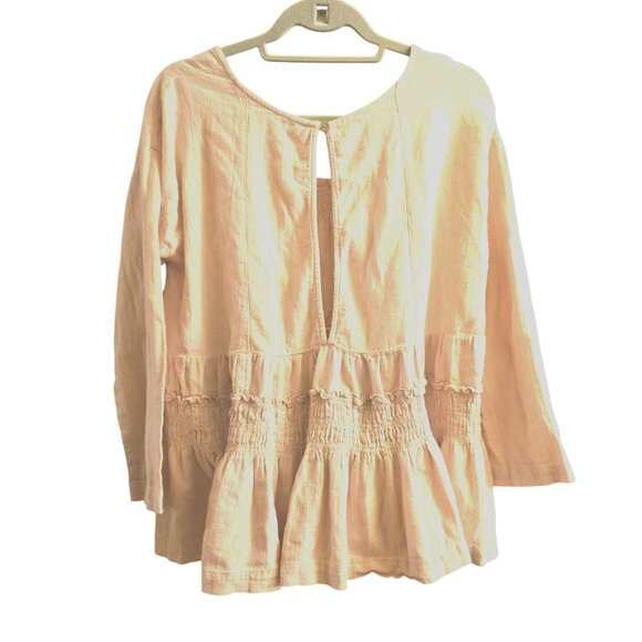 Free People Size M Nyla Top Ethereal Billowy Neutral Ruffle Peplum Lagenlook - Picture 6 of 7